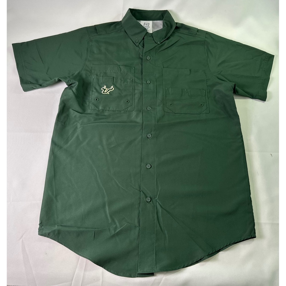 NWT USF South Florida Bulls Pro Edge Button Down Shirt Mens Small Green UPF 50+‎